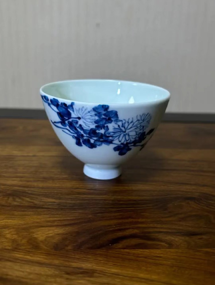 青花瓷主人杯釉下彩名窑花纹描金款